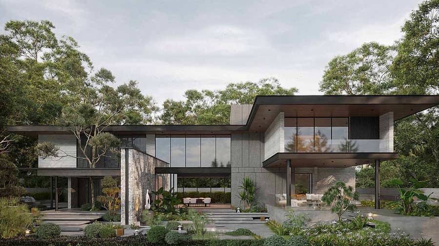 Mẫu thiết kế nhà biệt thự 400m2 chữ L