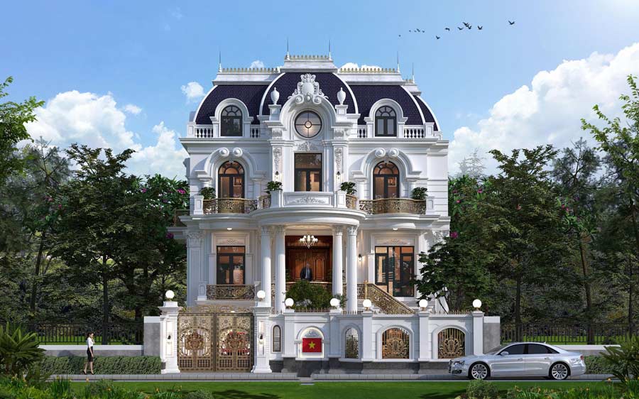 Thiết kế biệt thự 400m2 cổ điển Pháp sang trọng