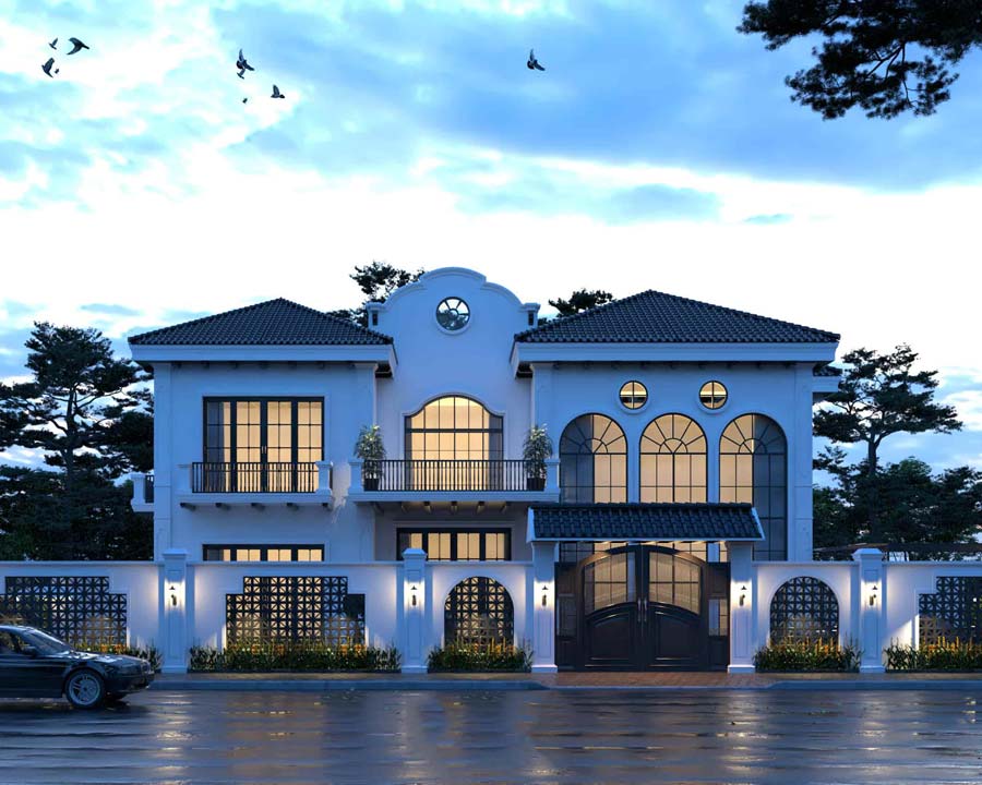 Thiết kế nhà biệt thự 400m2 phong cách Indochine