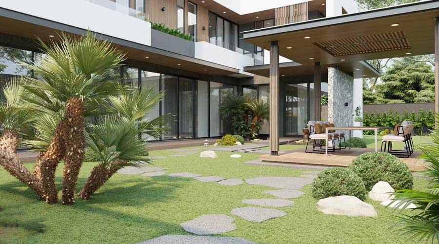 Thiết kế biệt thự sân vườn 400m2 phong cách nghỉ dưỡng