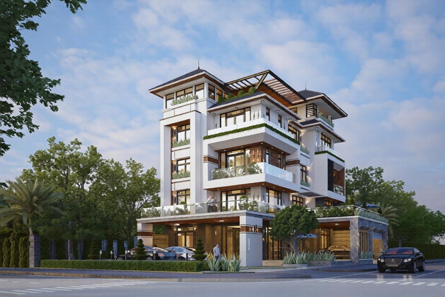 Biệt thự 5 tầng đẹp mái nhật