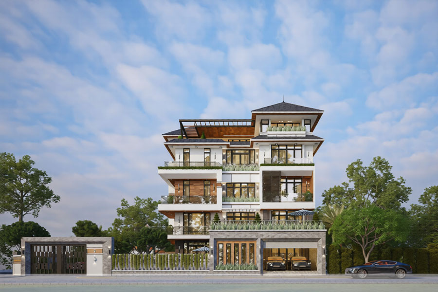 Biệt thự 5 tầng đẹp mái nhật