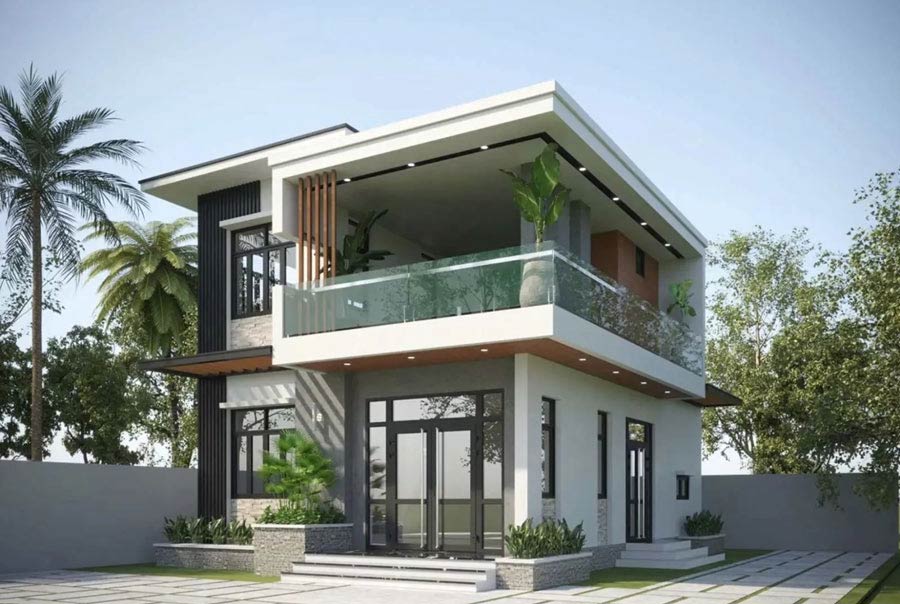 Thiết kế biệt thự 600 triệu mái bằng