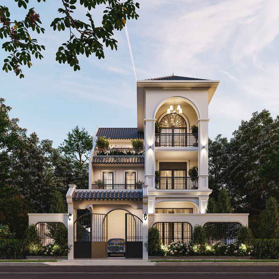 Mẫu biệt thự phong cách Indochine có gara