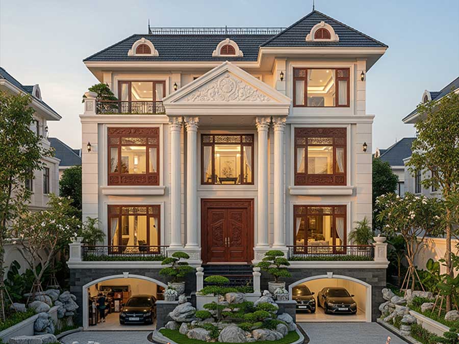Mẫu biệt thự tân cổ điển có gara