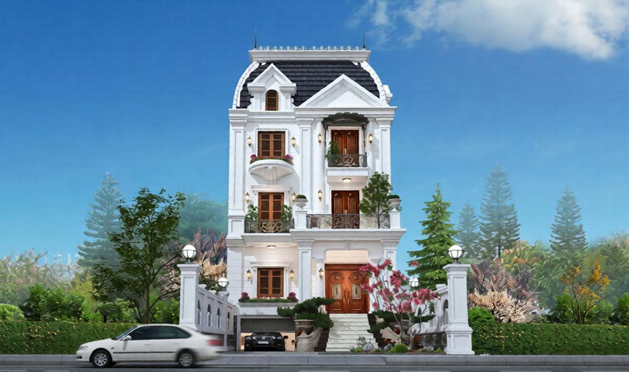 Mẫu biệt thự tân cổ điển có tầng hầm