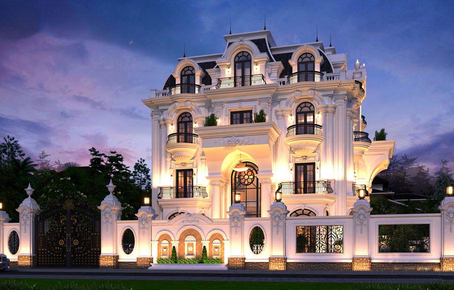 Thiết kế biệt thự có thang máy 4 tầng