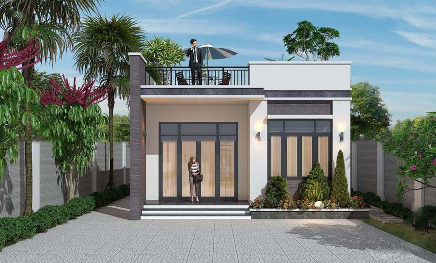 Mẫu biệt thự có sân thượng đơn giản dưới 500 triệu