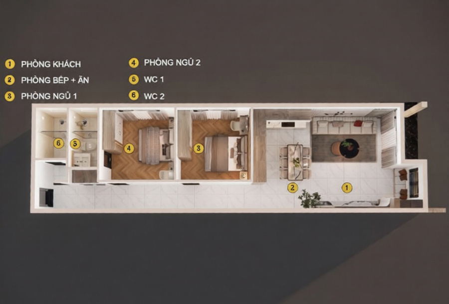 Biệt thự mini 2 phòng ngủ dưới 500 triệu cho gia đình nhỏ