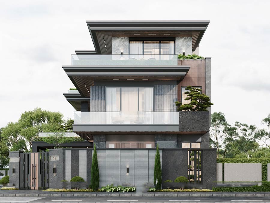 Thiết kế biệt thự 3 tầng có gác lửng