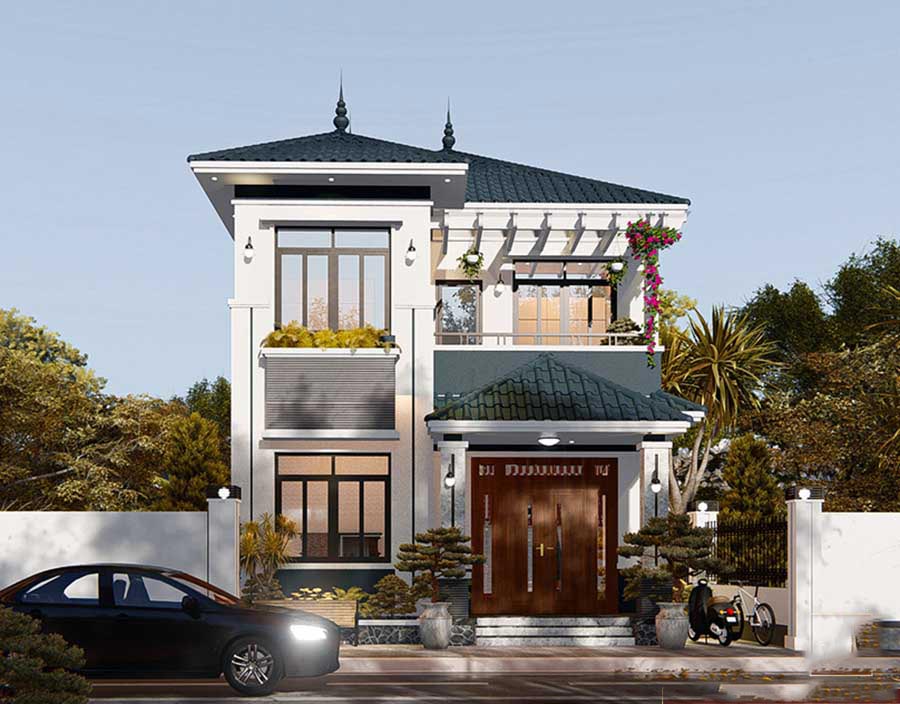 Mẫu biệt thự gác lửng có 4 phòng ngủ