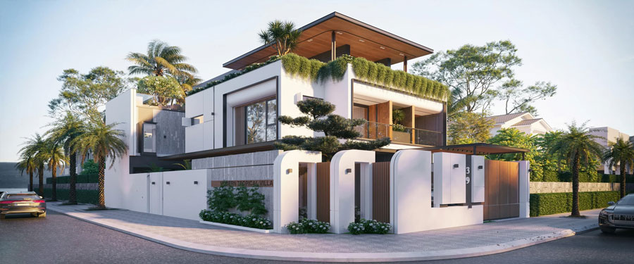 Mẫu biệt thự gác lửng có 4 phòng ngủ