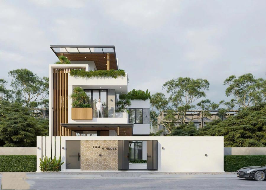 Mẫu biệt thự gác lửng có 4 phòng ngủ