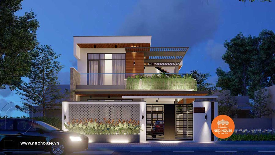 Mẫu thiết kế biệt thự có gác lửng 80m2 - 100m2