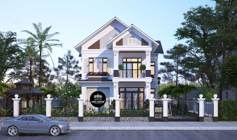 Mẫu biệt thự gác lửng mái thái sang trọng, thoáng mát