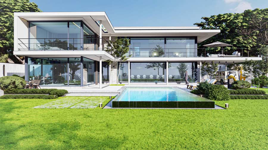 Biệt thự nghỉ dưỡng khung thép có hồ bơi