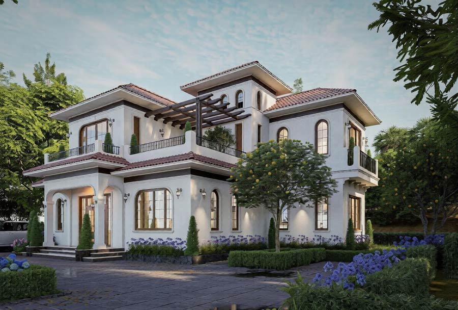 Thiết kế biệt thự kiểu Ý 2 tầng đẳng cấp