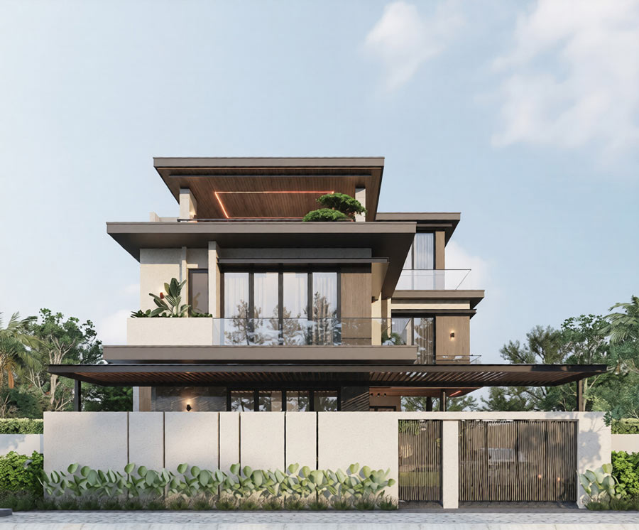 Biệt thự màu kem 2 tầng hiện đại