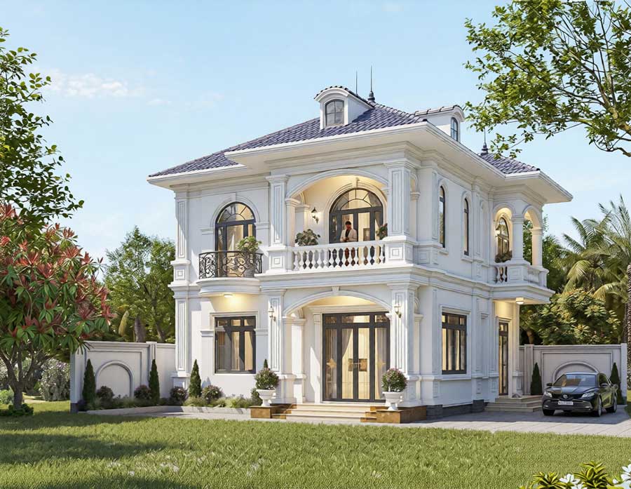 Biệt thự màu kem 2 tầng hiện đại