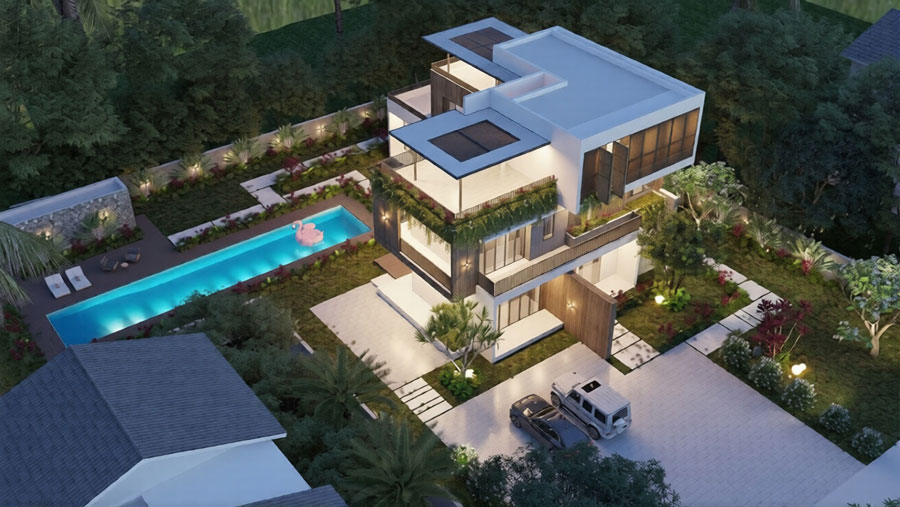 Biệt thự màu kem có hồ bơi