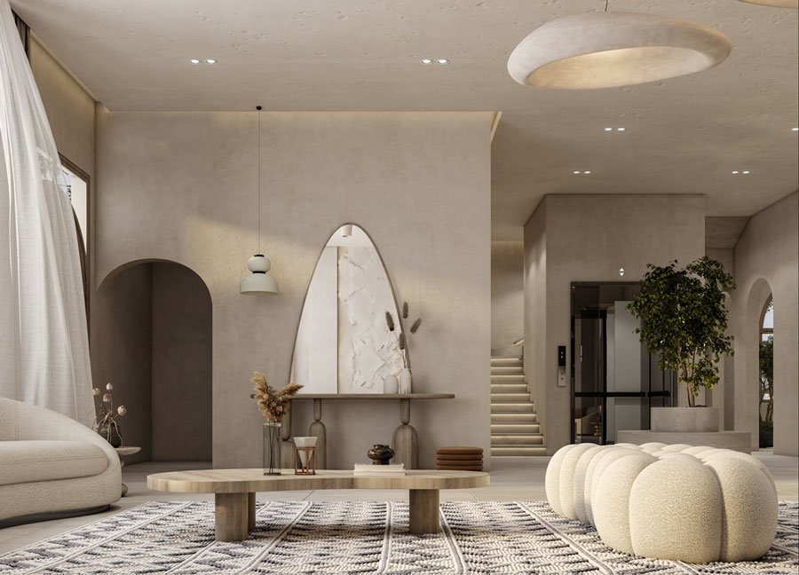 Nội thất biệt thự màu kem phong cách Scandinavian pha pastel