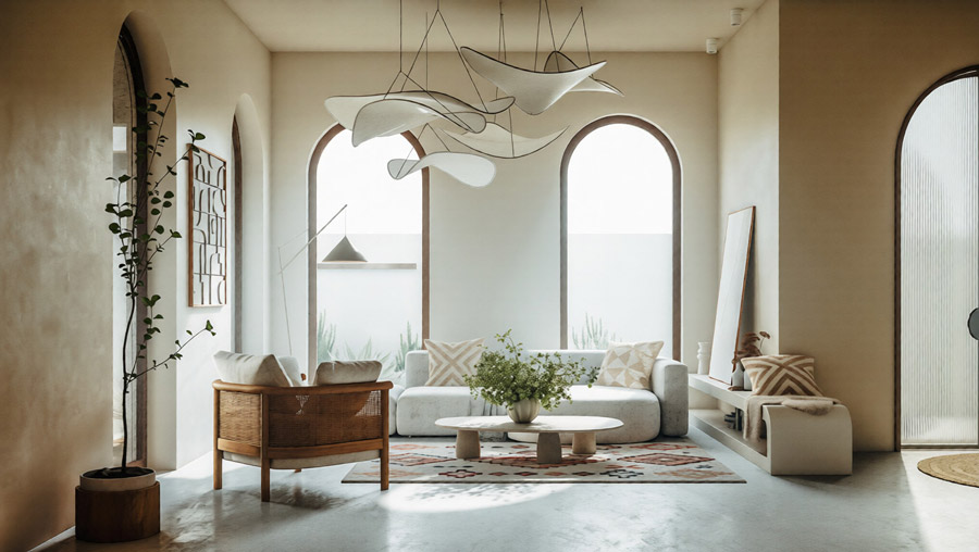 Nội thất biệt thự màu kem phong cách Địa Trung Hải