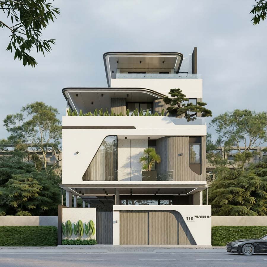 Biệt thự màu kem phong cách hiện đại