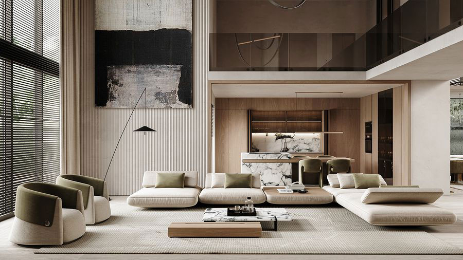 Nội thất biệt thự màu kem phong cách hiện đại