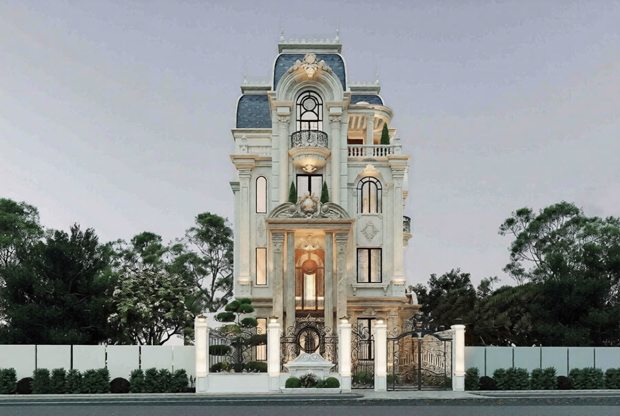 Thiết kế biệt thự màu kem phong cách tân cổ điển