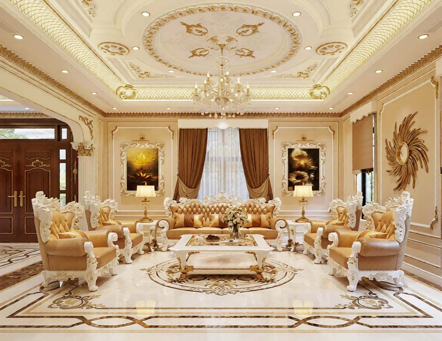 Thiết kế biệt thự màu kem phong cách tân cổ điển