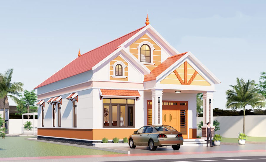 Mẫu biệt thự ngói đỏ 1 tầng phong cách hiện đại