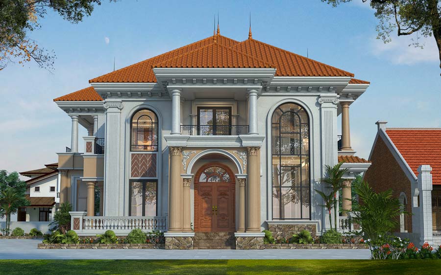 Mẫu thiết kế biệt thự ngói đỏ 2 tầng đẹp