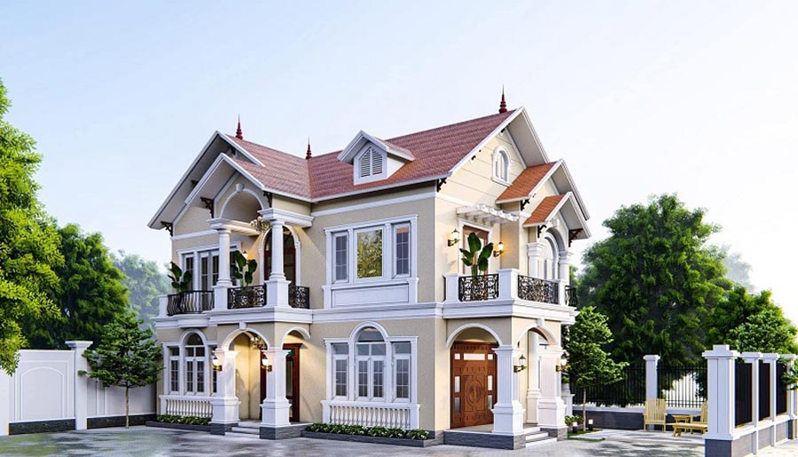 Mẫu thiết kế biệt thự ngói đỏ 2 tầng đẹp