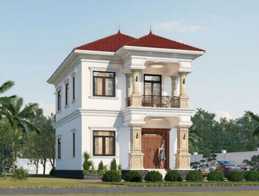 Mẫu thiết kế biệt thự ngói đỏ 2 tầng đẹp
