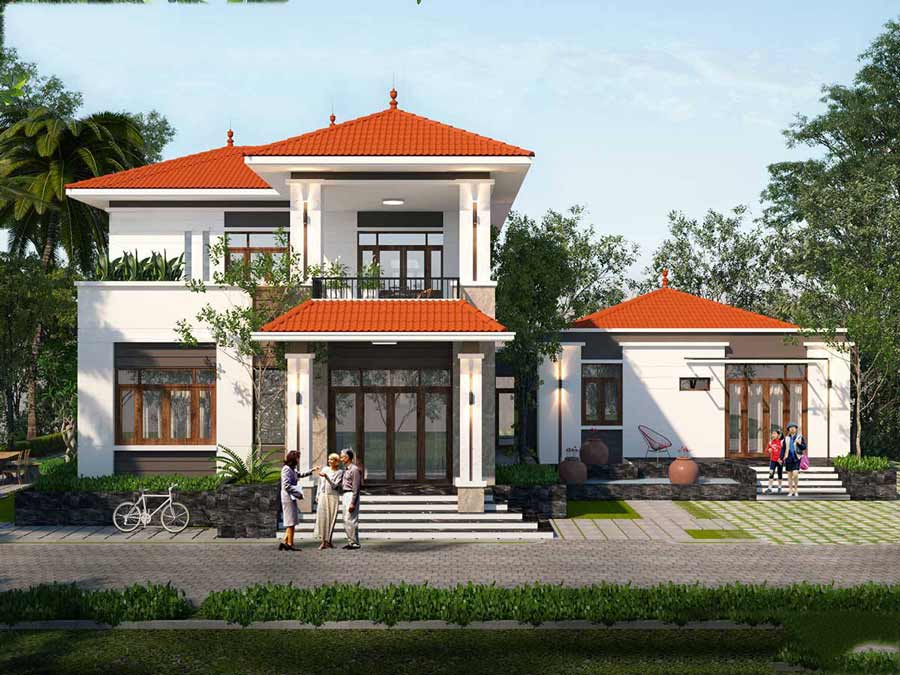 Biệt thự ngói đỏ chữ L