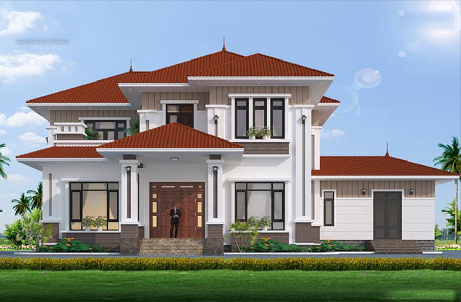 Biệt thự ngói đỏ chữ L
