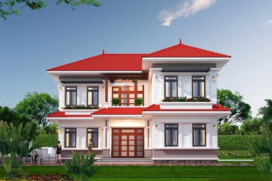 Biệt thự ngói đỏ chữ L