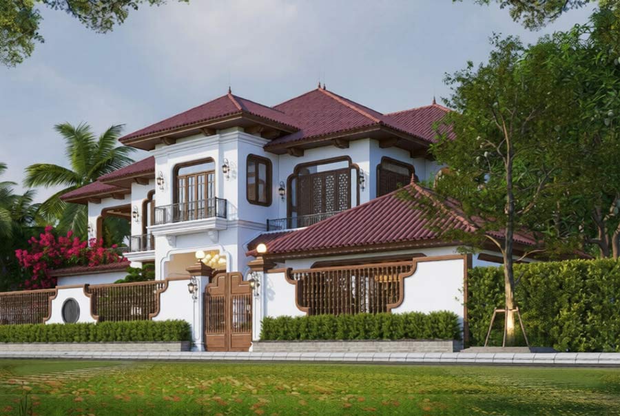 Biệt thự ngói đỏ kết hợp kiến trúc Indochine