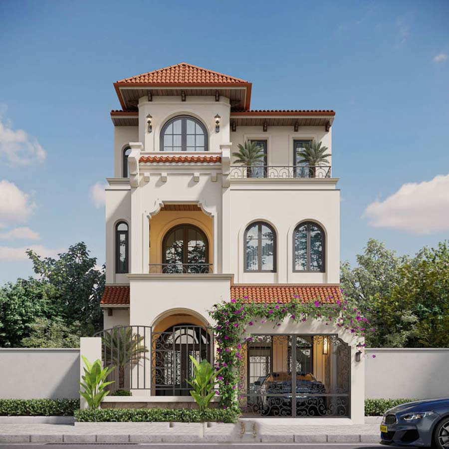 Biệt thự ngói đỏ kết hợp kiến trúc Indochine