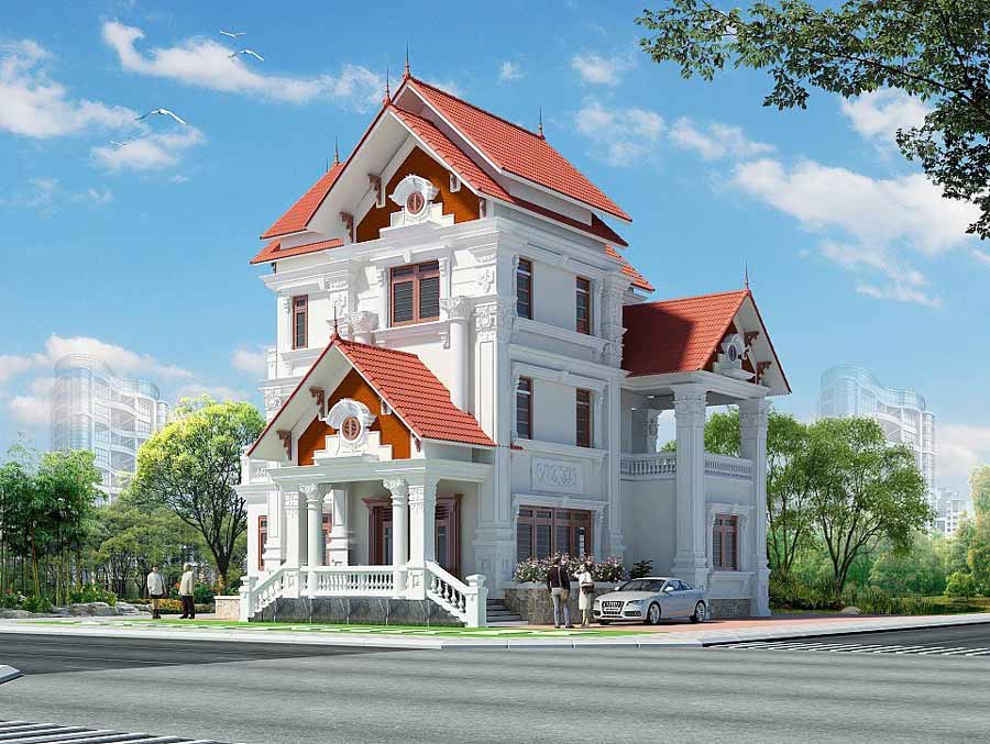 Mẫu biệt thự ngói đỏ mái Thái bề thế và kiên cố