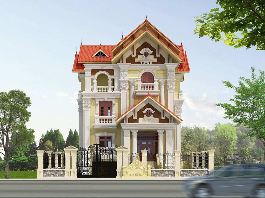 Mẫu biệt thự ngói đỏ mái Thái bề thế và kiên cố