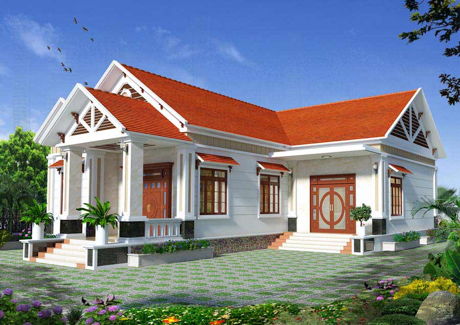 Biệt thự ngói đỏ nhà vườn ở nông thôn