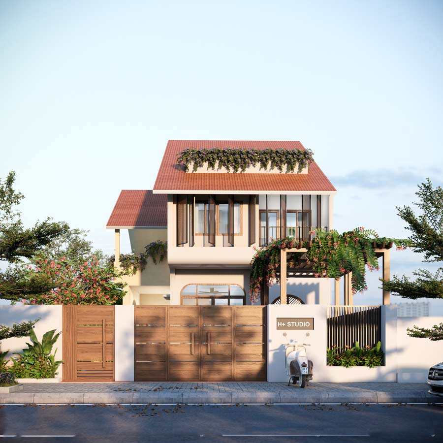 Biệt thự ngói đỏ nhà vườn ở nông thôn