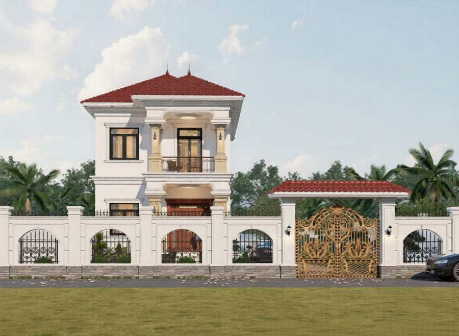 Biệt thự ngói đỏ phong cách Á Đông hiện đại