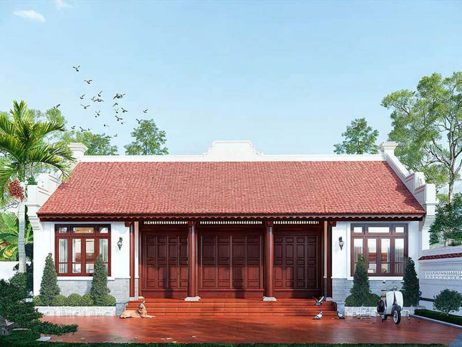 Thiết kế biệt thự ngói đỏ kiểu truyền thống nhà ba gian