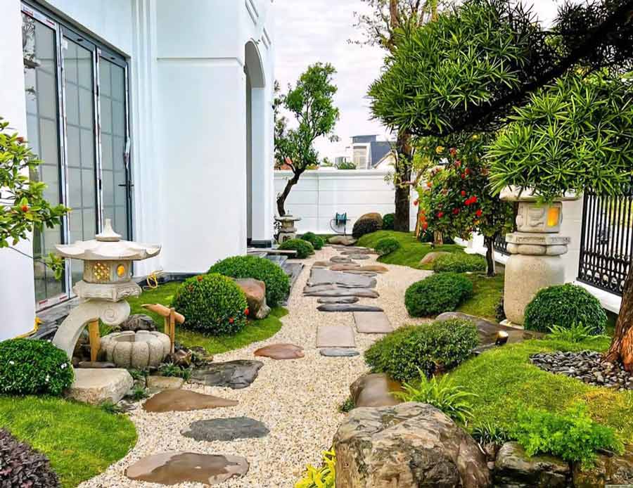 Mẫu biệt thự nhà vườn 2000m2 có hồ cá – hòn non bộ hữu tình