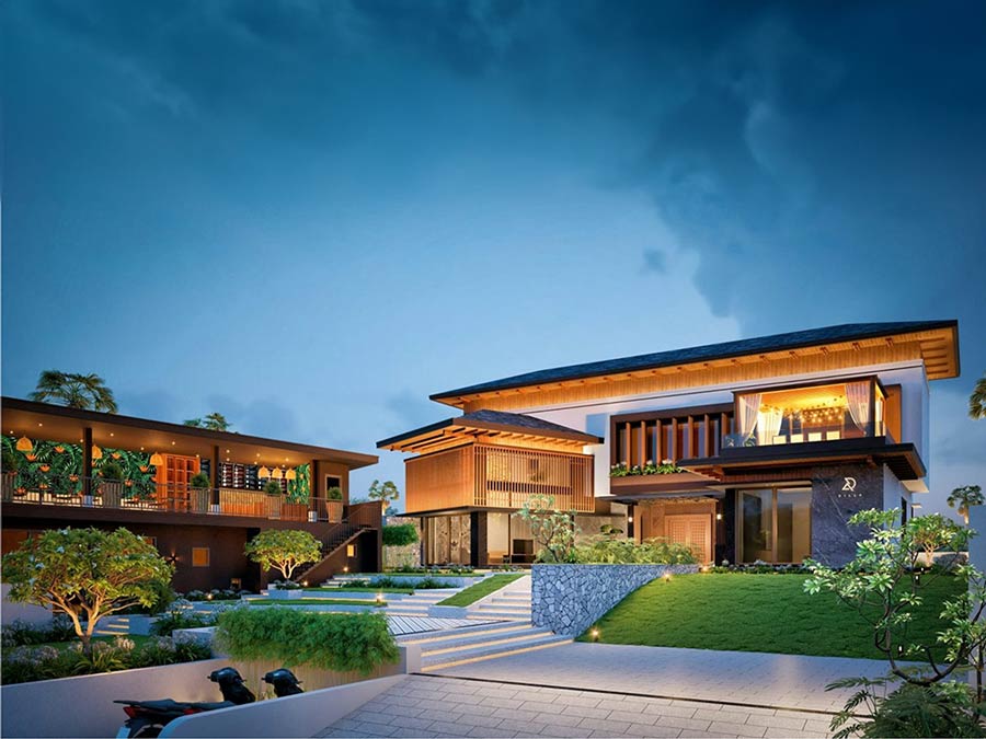 Biệt thự nhà vườn 2000m2 mái bằng trẻ trung hiện đại