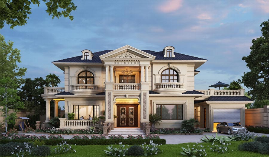 Biệt thự sân vườn màu kem hòa thiên nhiên