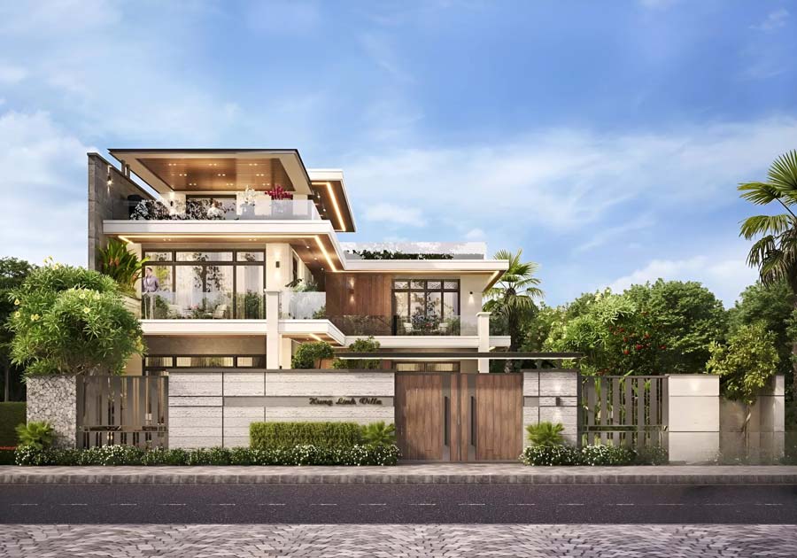 Mẫu thiết kế biệt thự xanh hình chữ L