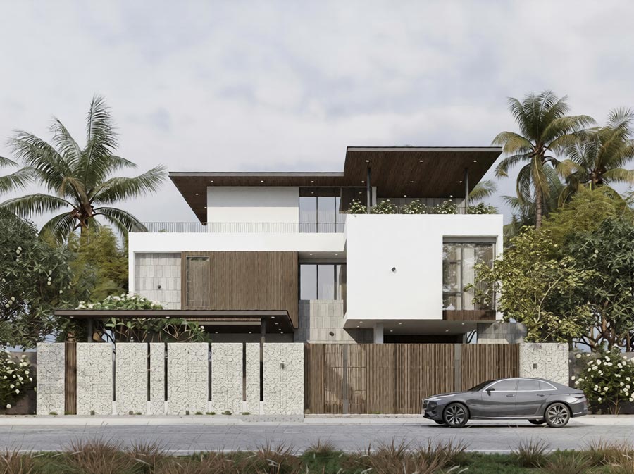 Phối màu kem – trắng – nâu gỗ